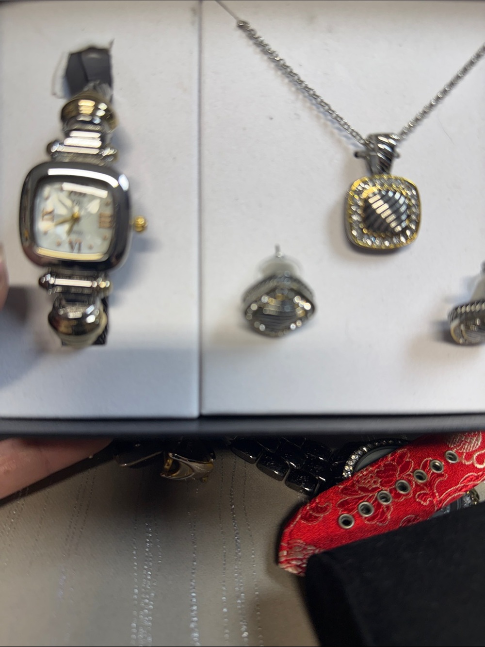 Gold Coast Gold and Silver with Crystal Accents Watch, Necklace, & Earrings Set